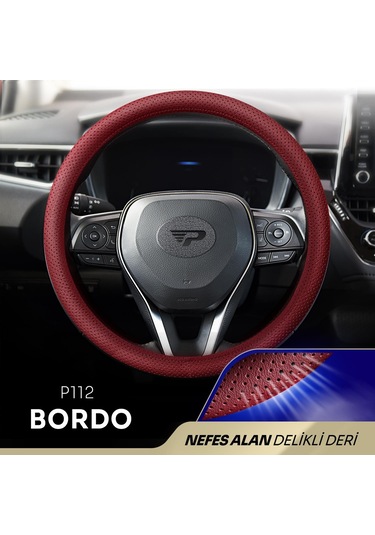 Panda Oto Direksiyon Kılıfı - Delikli Deri-bordo