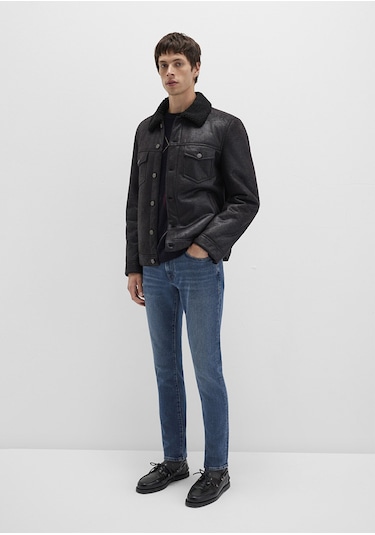 Mavi - Siyah Suni Deri Ceket 0110460-71379 Siyah