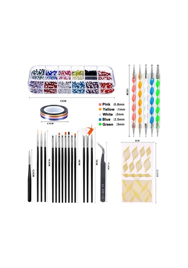 Vkemall Pembe Manikür Aleti Seti: 15 Fırça + 5 Çift Uç Nokta Kalemi + 4 Sticker + 2 Dekor Kutusu + Altın Folyo + 10 Renkli Tel + Pinzet