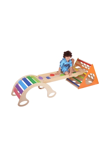 Woodnjoy Tırmanma Rampası + Kaydırak Çok Renkli