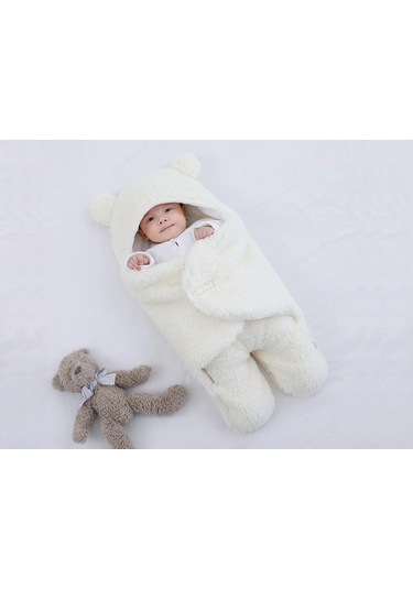 Kundaklı Peluş Battaniye Ekru