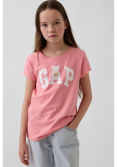 Gap Kız Çocuk Logo Detaylı Pembe T-shirt-13566 Pembe