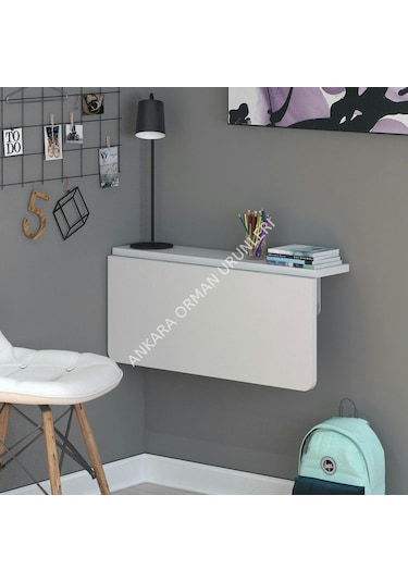 60X45 cm Oval Köşeli Açılır Kapanır Duvara Monte Raf Masa Beyaz