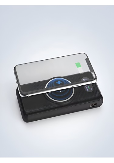10000mah Pd 22.5w Kablosuz & Kablolu Powerbank Wireless 15w, Usb, Micro & Type-c, İphone Uyumlu Siyah - Siyah