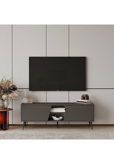 Roma Tv Ünitesi 120 Cm Mdf Metal Ayak Gri