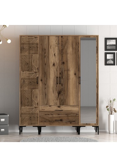 Variant Kumsal 4 Kapılı Ptr Gardrop - Ceviz / Ceviz
