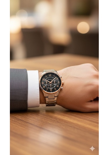 Ferrucci Erkek Kol Saati Altın Ve Gümüş Renk, Siyah Kadran - Şık Metal Kordon, 2 Yıl Garantili Metalik