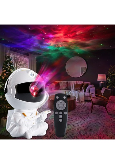 Konesam Uzay Temalı Astronot Projeksiyon Lambası - Yatak Odası Ve Dekor İçin Led Gece Lambası, Beyaz + Gitar Seçeneği