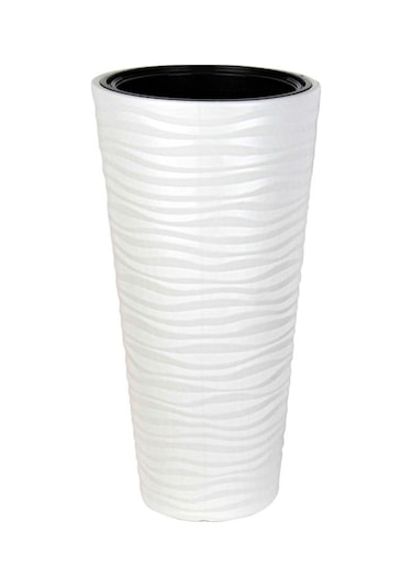 Beyaz Kumsal Vazo Dekoratif Uzun Saksı 5.5 lt  30*57cm