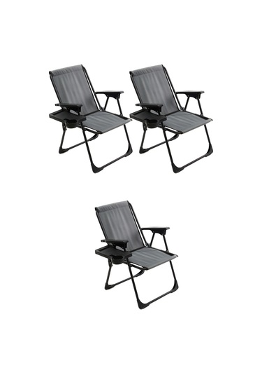 Natura 3 Adet Kamp Sandalyesi Dikdörtgen Bardaklıklı - Gri