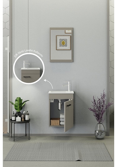 Biani Fix Arya Mini 42 Cm Banyo Dolabı,Seramik Lavabolu, Aynalı,Lavabo Dahil,Mdf,Latte Biani Fix Arya Mini 42 Cm Banyo Dolabı,Seramik Lavabolu, Aynalı,Lavabo Dahil,Mdf,Latte