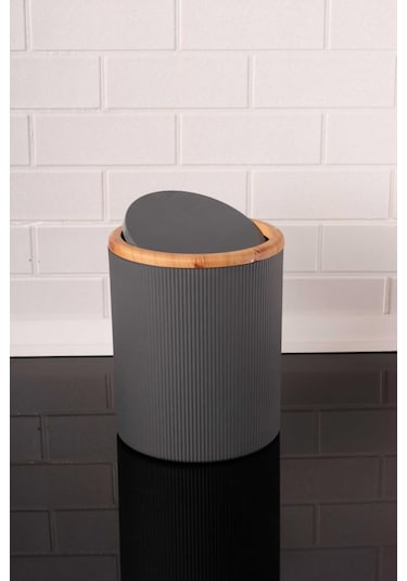 Bambu Desenli Modern 5'li Banyo Seti Çizgili Gri