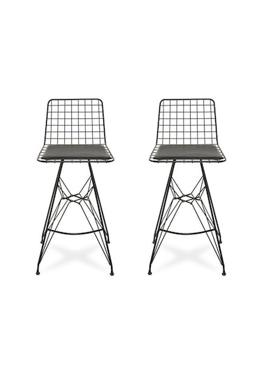 Akın Lüx 2'li Tel Bar Taburesi - Siyah Siyah