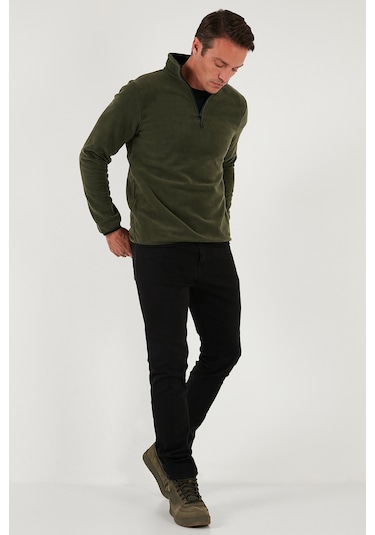 Buratti Slim Fit Yarım Fermuarlı Dik Yaka Erkek Polar 5906003 Haki