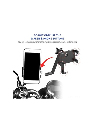 Fortunelane Motorsiklet Geri Görüş Aynası Telefon Tutucu, Serbest Dönebilen Beş Tırnaklı Model, Siyah Renk - Şarj Özelliği Yok