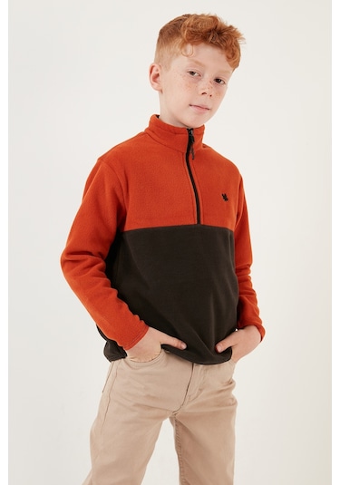 Lela Yumuşak Dokulu Yarım Fermuarlı Renk Bloklu Dik Yaka Unisex Çocuk Polar 5905004 Orange-Antrasit Lela Yumuşak Dokulu Yarım Fermuarlı Renk Bloklu Dik Yaka Unisex Çocuk Polar 5905004 Orange-Antrasit