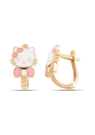 Kız Çocuk Hello Kitty Kedi Tasarım 925 Ayar Gümüş J Küpe N11.66516