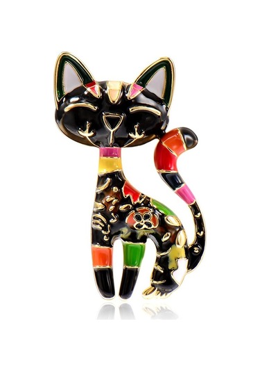 Blucome Emaye Sevimli Kedi Şeklinde Broş Çok Renkli
