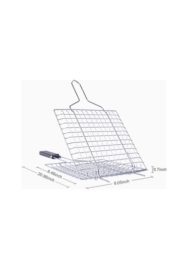 Jeemson Gümüş Demir Izgara Sepeti, Ahşap Saplı Kilitli Izgara Kafesi, Sebze-balık Et Izgarası, Barbekü Aleti, 53cm, 3-5 Kişilik Kapasite Çok Renkli