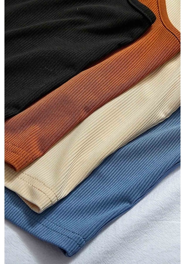 Merry See 4'lü Paket 4 Renk Takım Kadın Kolsuz Örme Kumaş Bluz Crop Çok Renkli