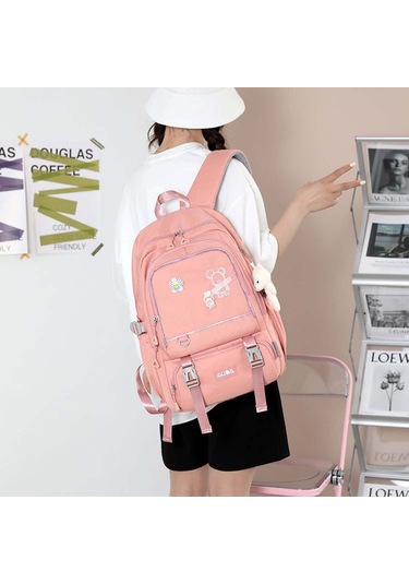 Kangvka Genç Kızlar İçin Nylon Okul Çantası - Geniş Hacimli, Hafif, Omuz Ağrısı Önleyici, Spor & Seyahat Çantası - Mavi Çok Renkli