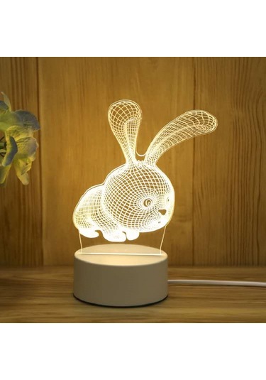 3d Gece Lambası Usb Renkli Uzaktan Kumanda - Tavşan Diğer