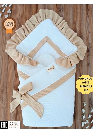 Bebek Battaniyesi Kundağı %100 Pamuklu İnci Waffle Kumaş Yenidoğan Hastane Çıkışı Hediyelik Örtü Kahverengi