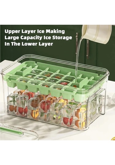 Jialan Pres Tipi Buz Küpü Tepsi Saklama Kutusu İle Buz Küpü Yeşil