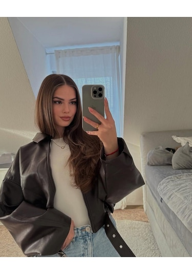 Prifaldi Pb Oversize Bomber Deri Ceket Kahverengı