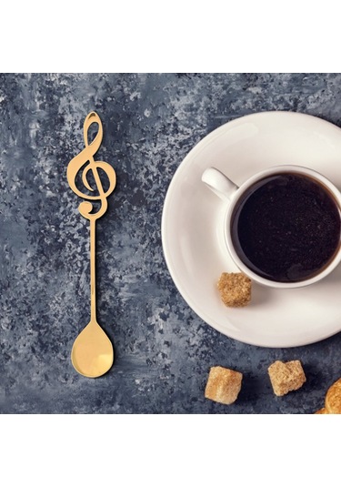 Yaozixa Müzik Notası Desenli 304 Paslanmaz Çelik Kahve Çorbası Tatlı Karıştırıcı Kaşık Altın - Ev Dekor Hediye Altın
