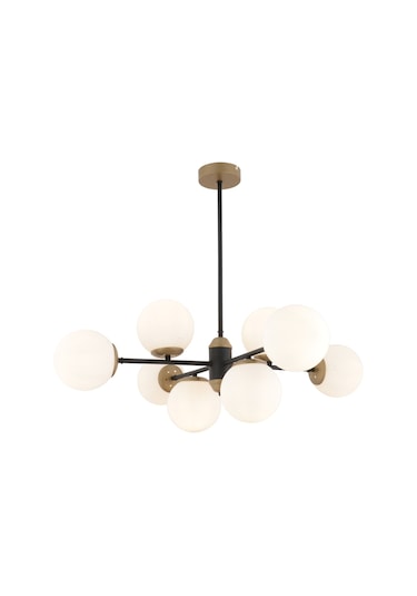 Beria 8'li Sıralı Eskitme Beyaz Camlı Modern Oturma Odası Salon Avize Beyaz