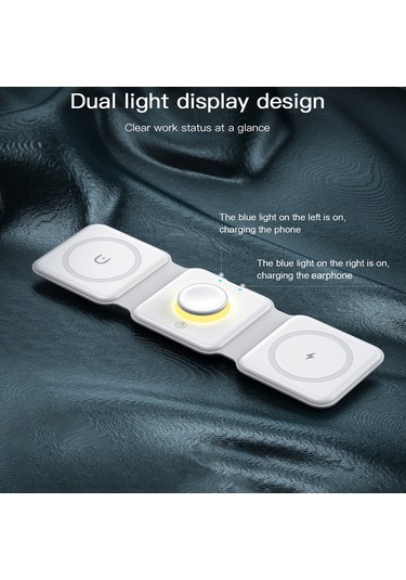 Maiyame 15w 3-in-1 Kablosuz Şarj Cihazı, İphone/iwatch/kulaklık Uyumlu, 3 Katlanır Mod, Çift Işık Göstergesi, Gece Lambalı, İnce Ve Kompakt Beyaz