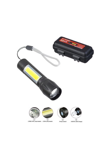 Cep El Feneri+cob Led Şarjlı Powerdex Pd-5568 Siyah