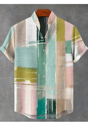 Snapbuy Retro Erkek Keten Gömlek - Yaz Serin Rahat Kısa Kollu Japon Desen Baskılımavi Mavi