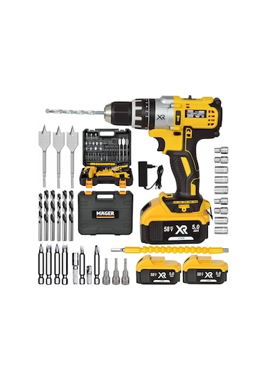 Mager XR 58 V 5 Ah Şarjlı Yedek Akülü Vidalama Matkap Sarı + 30 Parça Set
