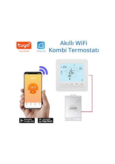﻿Alpsmart AS880K Wi-Fi Akıllı Kablolu Kombi Oda Termostatı - Tuya Destekli