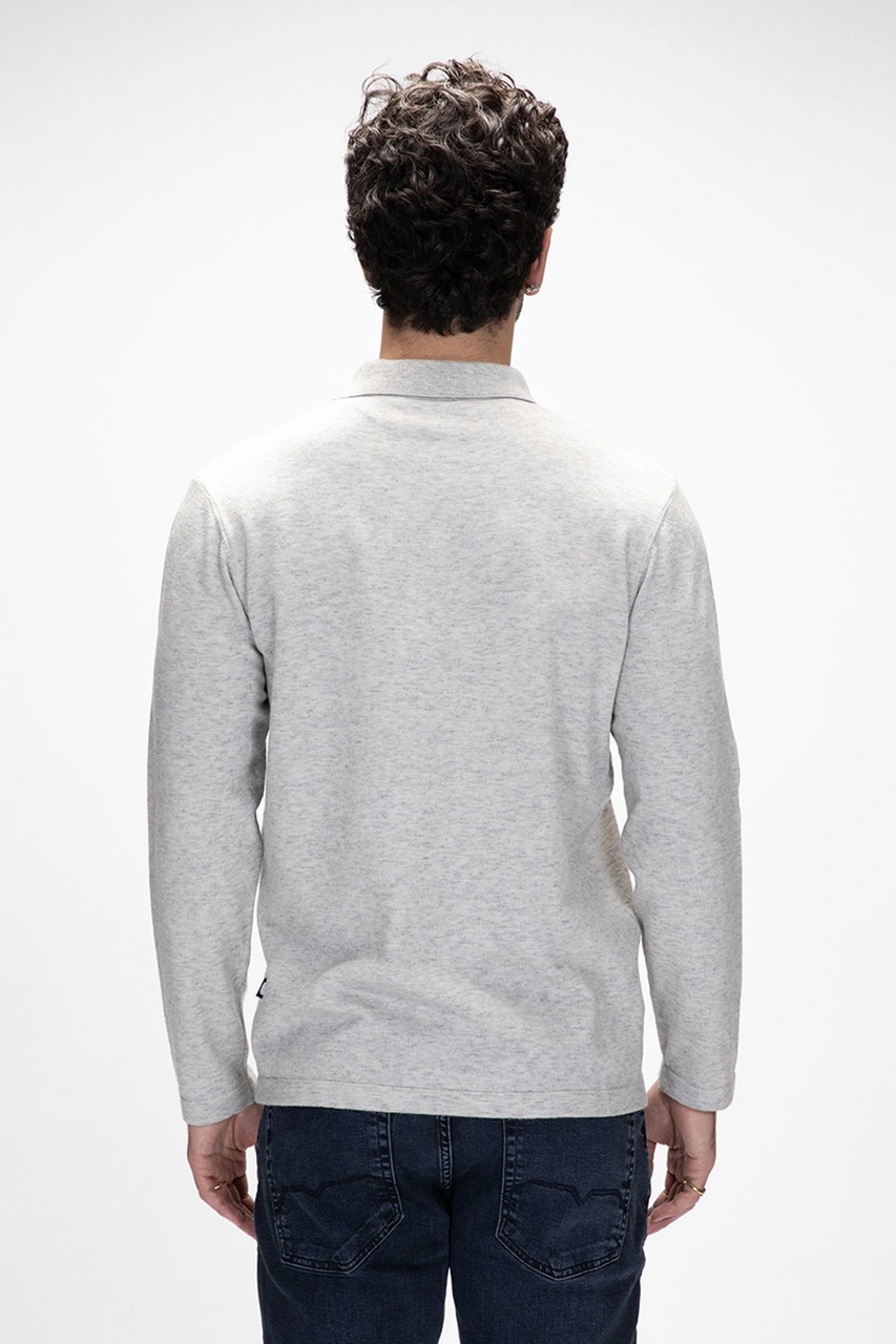 Kuger Gri Melanj Polo Yaka Erkek Triko Kazak Grimelanj