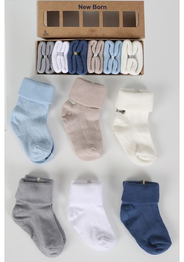 Organik Pamuklu 6'lı Yenidoğan Bebek Çorap Mavi