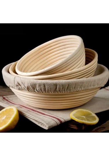 Besthome1 20x20cm Yuvarlak Rattan Ekmek Mayalama Sepeti, Doğal Nefes Alma, Bej Döşeme Bej
