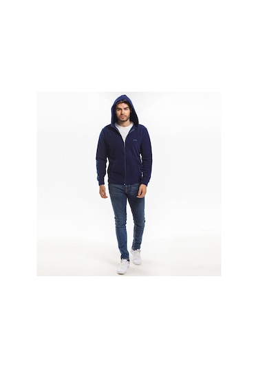 Slazenger SAMSON IN Erkek Fermuarlı Kapüşonlu Cepli Lacivert Polar