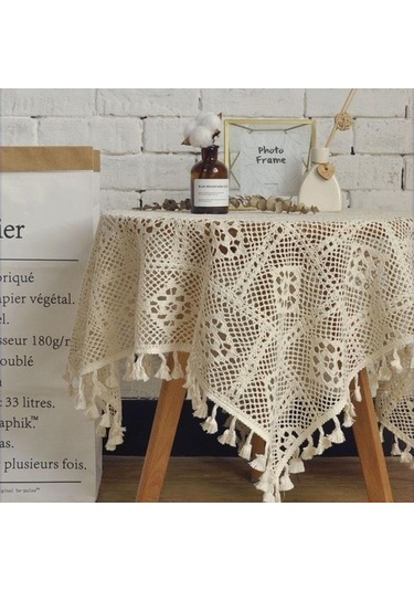 Beyaz Retro Pastoral Delikli Saf Pamuk Keten Oval Masa Örtüsü Masa Örtüsü Ekose Dantel Basit Yuvarlak Masa Örtüleri Arka Plan Bezi