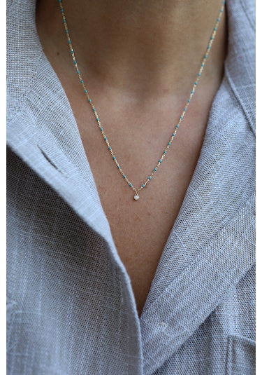 Yenigün Kuyumculuk 14 Ayar Altın Turkuaz Taşlı Ve Tek Taş Detaylı Kolye Kly17570 Sarı Altın