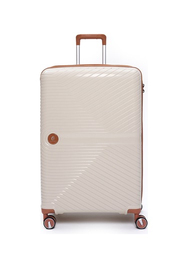 Elatae Exclusive Pro Polipropilen Kırılmaz 3'lü Valiz Seti Büyük - Orta Boy Ve Makyaj Çantası Bej - Camel 5239 Bej - Camel