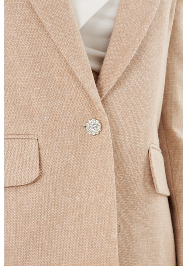 Simli Blazer Ceket Bej