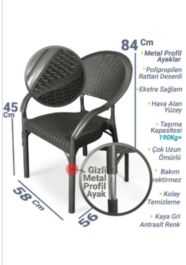 2 Adet Rattan Bambu Pro Koltuk Bahçe Sandalyesi