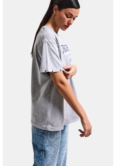 Itsbasic Kadın Antrasit S6-13 Oversize New York Baskılı T-shirt