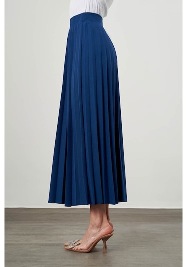 Krep Örme Piliseli İndigo Etek İndigo