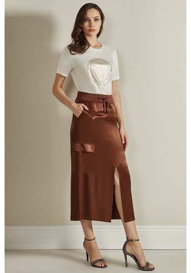 Evaze Kahverengi Dokuma Etek Kahverengi