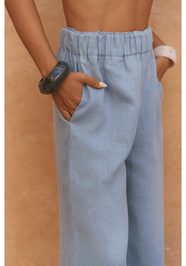 Baron Mavi Keten Gömlek Pantolon Takım mavi