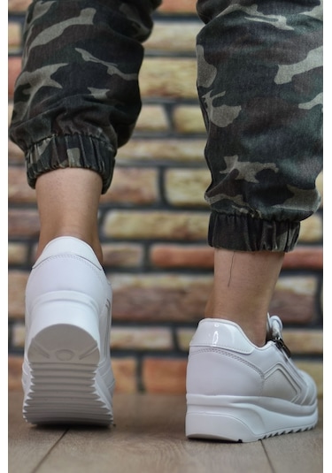 Konfores 1662 Anatomik Tabanlı Fermuarlı Bayan Sneakers Ayakk Beyaz